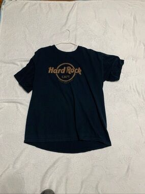 Hard Rock Cafe Navy Tee with Gold Logo